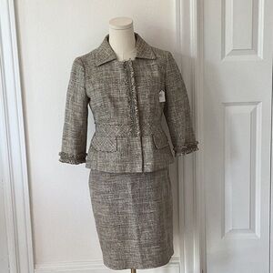 Ann Taylor Gray Tan Pencil Skirt Knee-Length Work